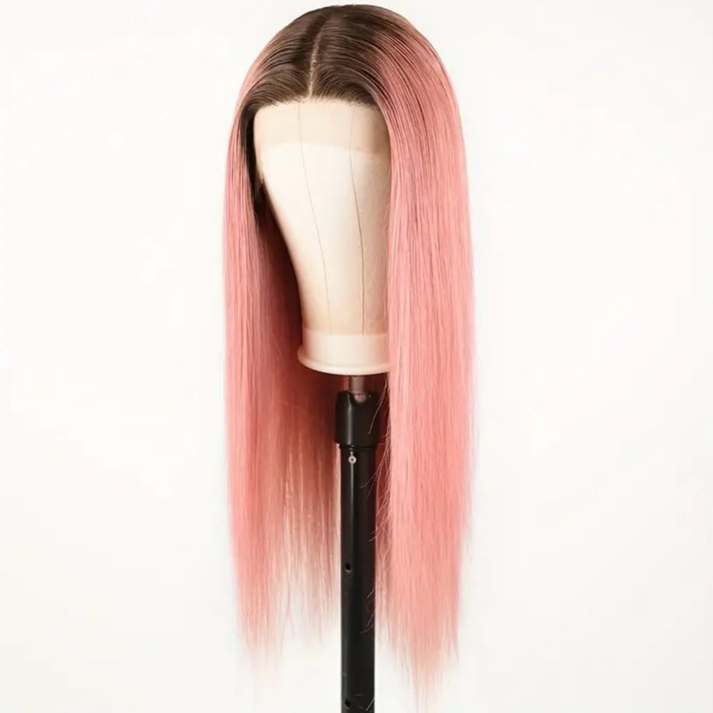 200% Density 18” #4/Pink Straight Human Hair Colored Wig